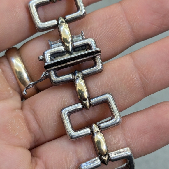 Vintage Sterling Silver Bracelet Two Tone Rectangle Italy 7.5 Modern - Picture 13 of 15